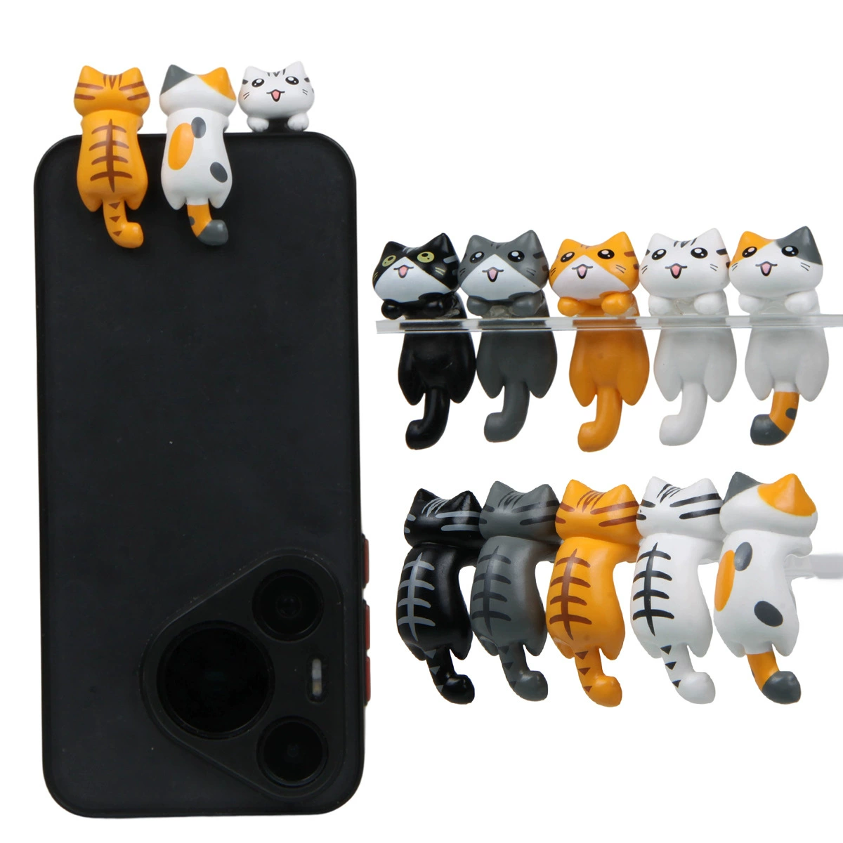 5 типов кошек, лежащих на столе, мобильный телефон, компьютерный стол, угловой дисплей для планшета, универсальные украшения, милые ландшафтные куклы