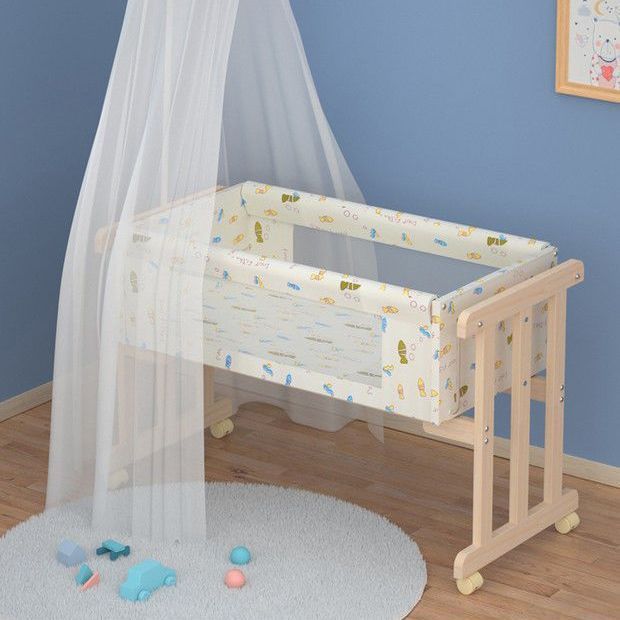 Simple Solid Wood Crib Cradle Bed Bb Bed Baby Bed Small Cradle I-Shaped Cradle with Mosquito Net Parallel Rocking