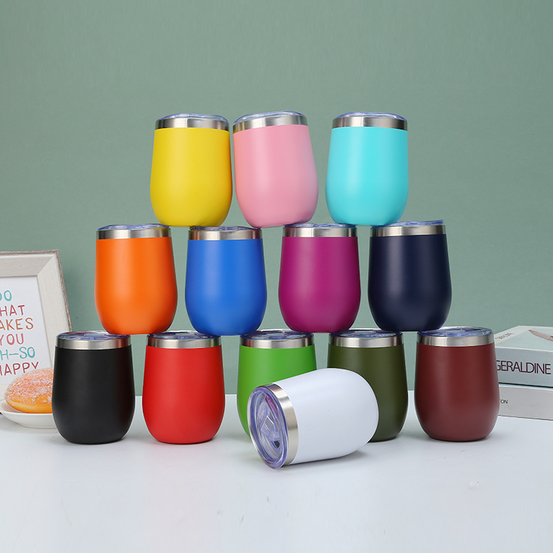 12oz蛋壳杯不锈钢蛋杯跨境保温杯咖啡杯红酒杯U型汽车杯直饮吸管