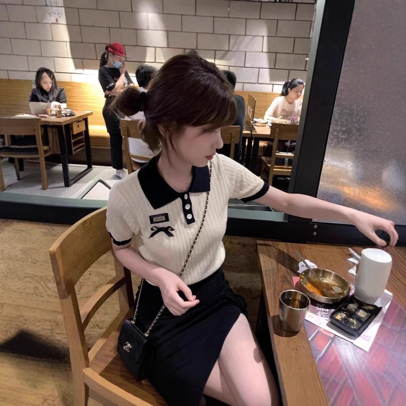 Polo Collar Short-sleeved Knitted T-shirt Women's Design Sense Niche Chic Super Popular Summer Internet Popular Sweet Cool Chanel Style Top Polo Collar Short-sleeved Knitted T-shirt Women's Design Sense Niche Chic Super Popular Summer Internet Popular Sweet Cool Chanel Style Top