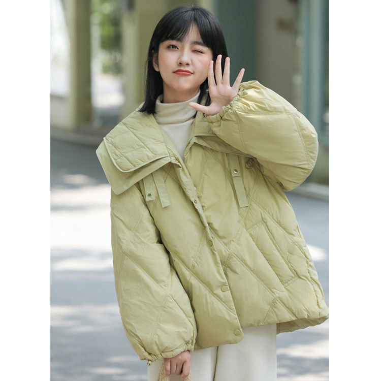 Actual Shot Of Winter Korean Version Of Sweet Chic Double-layer Navy Collar Cotton Coat For Women Loose Thickened Warm Cotton Coat