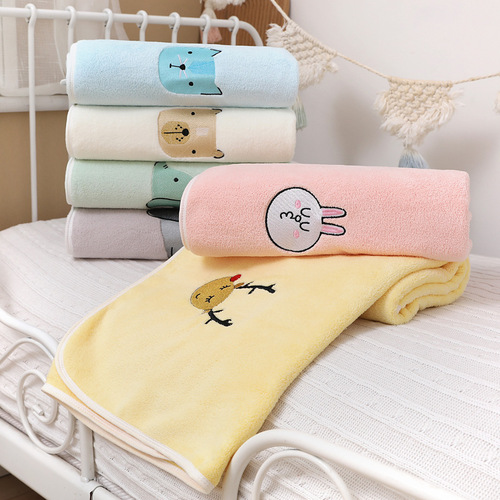 Manufacturer wholesale children's bath towel coral fleece ultra-soft absorbent blanket baby infant towel blanket swaddle blanket with low shedding