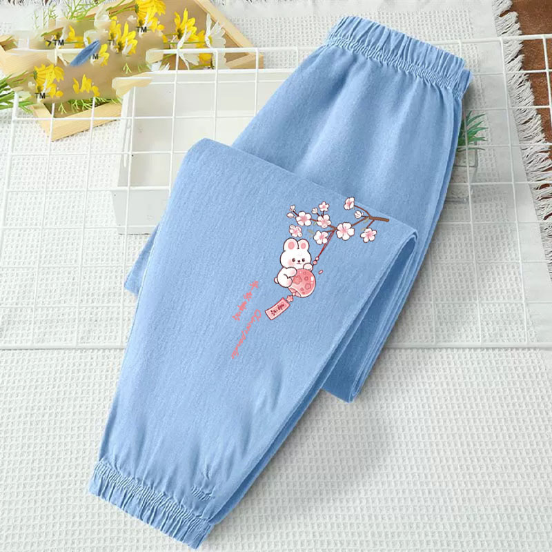 Girls' Pants Summer Thin Ice Silk Children's Denim Pants 2025 Large Children's New Cartoon Leg Anti-mosquito Pants