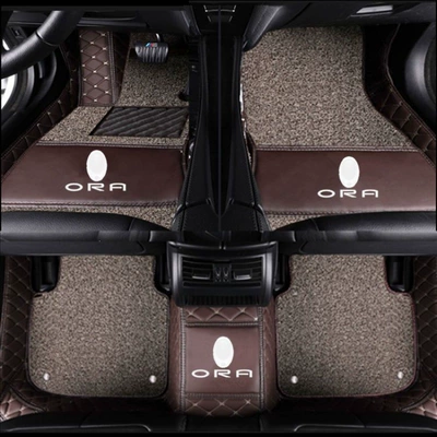 Cat, special full-coverage car floor mats Modelə uyğun ayaqaltı - euleriq-double-layer-coffee-color-beige-silk-loop
