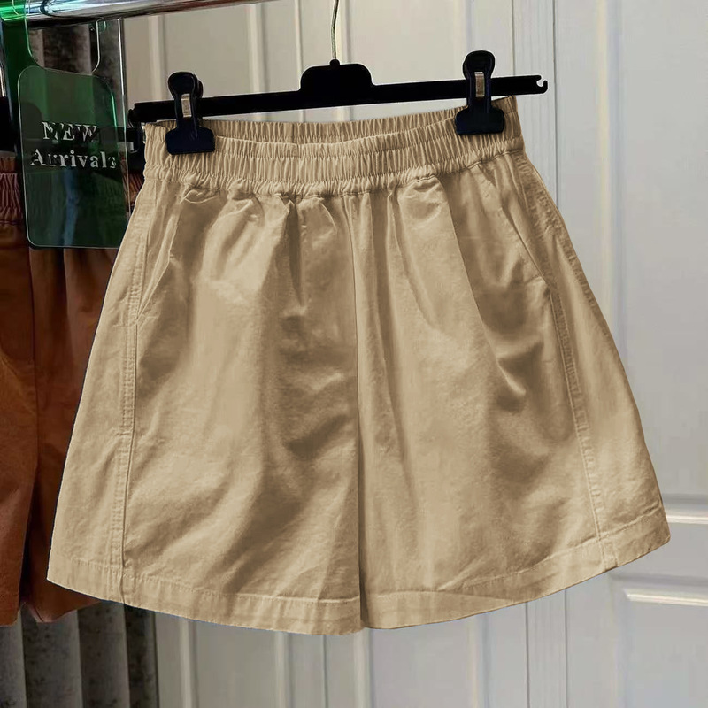 Washed Cotton Summer High-Waisted Shorts for Women, Loose Fit, Slimming, Korean Style, Casual Wide-Leg Five-Point Pants, Trendy