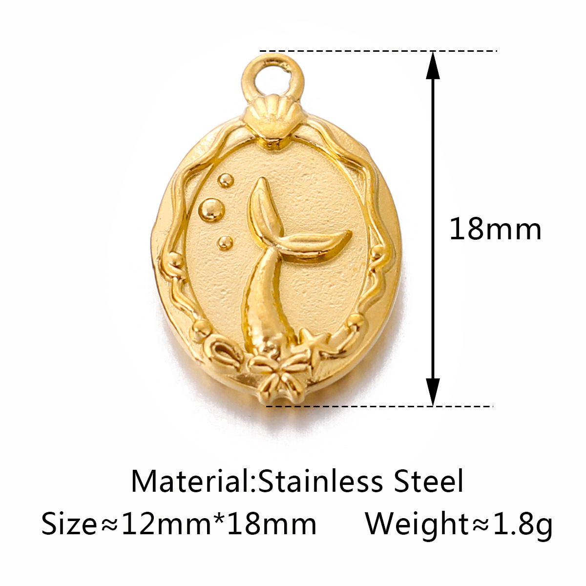12 * 18mm Jewelry Making Size 1 Piece 12 * 18mm 304 Stainless Steel 18K Gold Plated Mermaid Pendant
