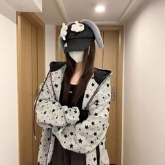 美式街头满印星星开衫连帽卫衣外套女2025春秋新款宽松设计感上衣