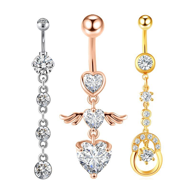 European American Style Golden Zircon Shambhala Rhinestone Belly Button Ring 3-Piece Set - Stainless Steel detail image 10