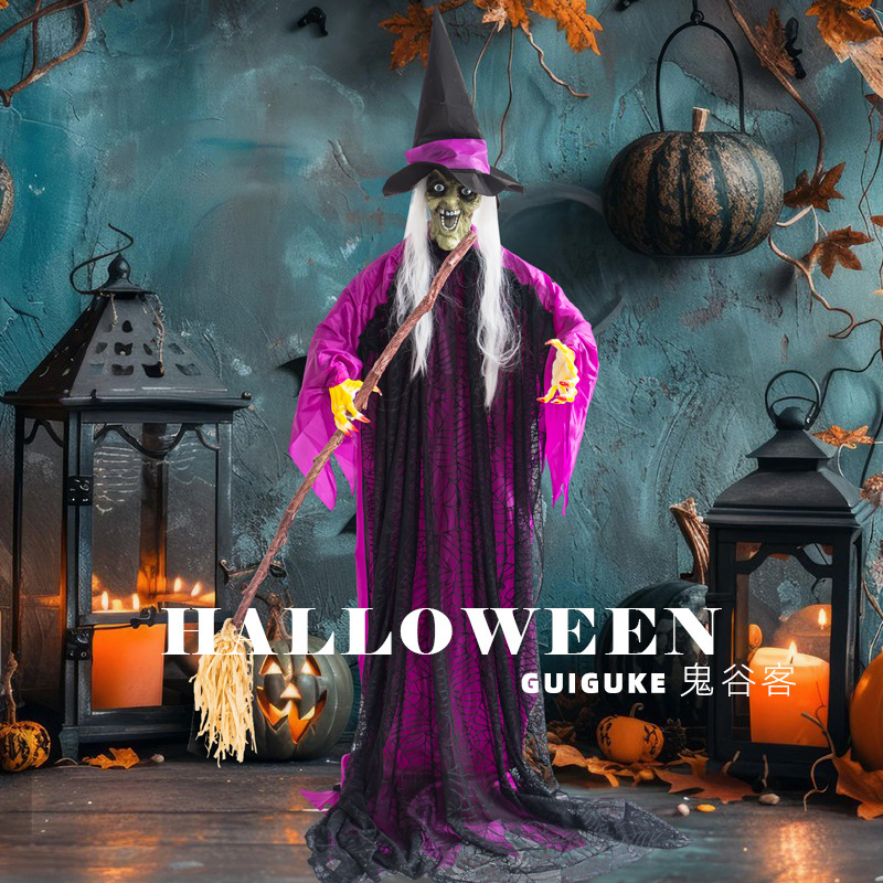 ハロウィーン国境を越えた新しい紫ほうきは魔女を立ち上げてテーマパークの電動誘導雰囲気装飾道具を飾った|undefined