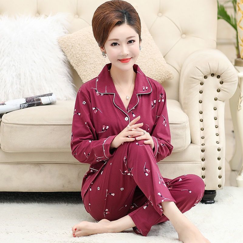 100% pijamas de verano de algodón para madres de mediana edad y ancianas mujeres Primavera y otoño de manga larga suegra de algodón traje de desgaste para el hogar