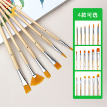 跨境热销多功能6支套装木杆油画笔美术学生画笔丙烯水粉水彩画笔
