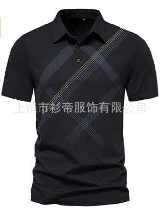 [Punto de aguja] 3D impreso camisa de polo nuevo casual de solapa de manga corta de los hombres camisa transfronteriza estación independiente