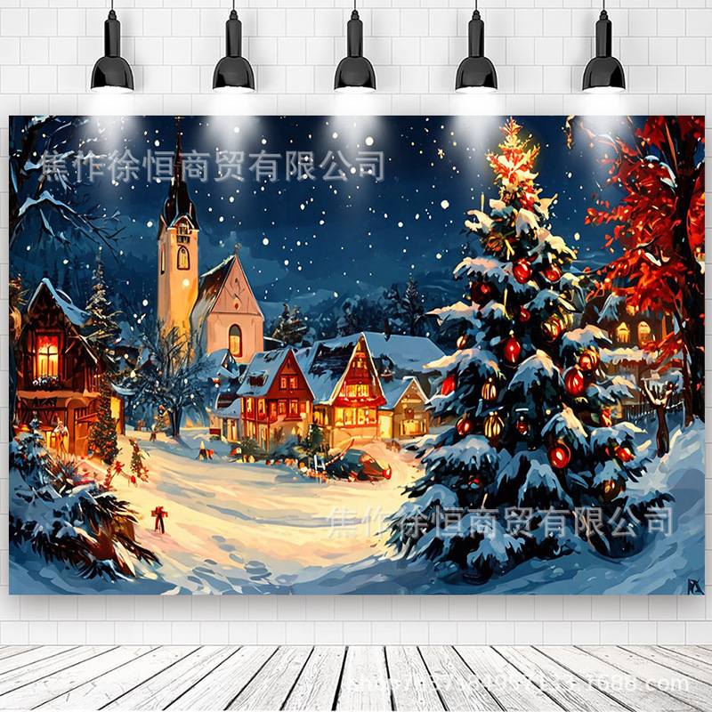 Amazon temu ホット販売雪だるま雪景色クリスマス背景布バナークリスマスパーティーの装飾小道具旗布|undefined