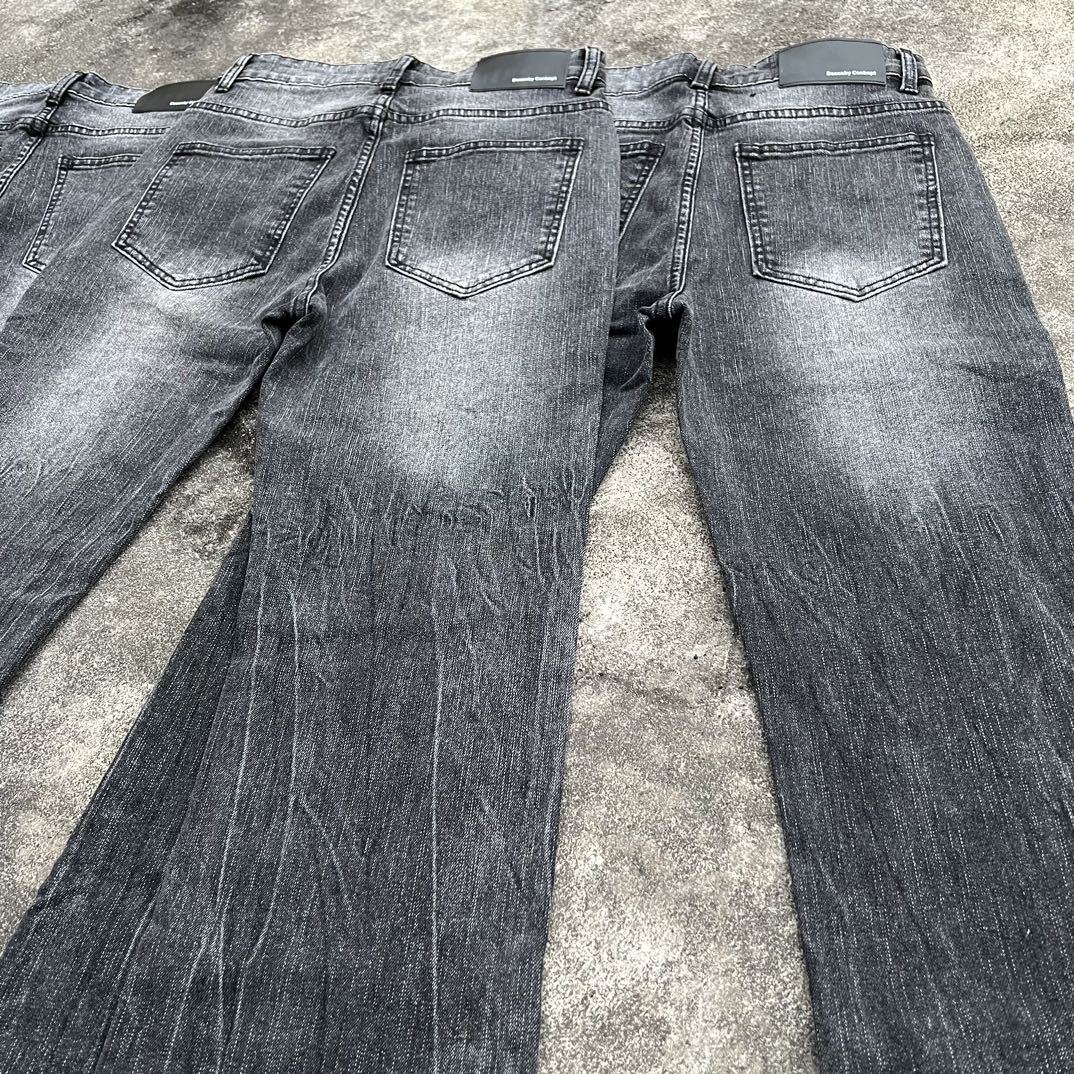 DC Retro Black Bamboo Cotton Flared Jeans High Version Faded Lightning Pattern for Men And Women mid Waist Straight Pants_mkmklike.com