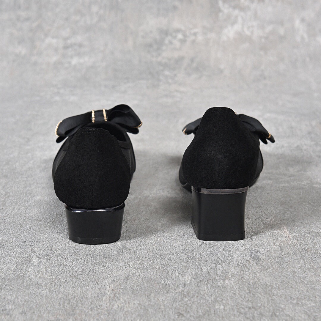 Giày ballet nữ mũi nhọn đế bằng da thật lưới thoáng khí — Màu đen gót 5cm chi tiết 11