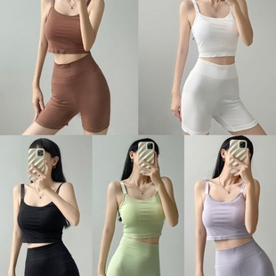 8807# Seamless Comfortable Sports Style Vest Style boxer shorts with chest pad One Yoga Solid Color Beautiful Back suit