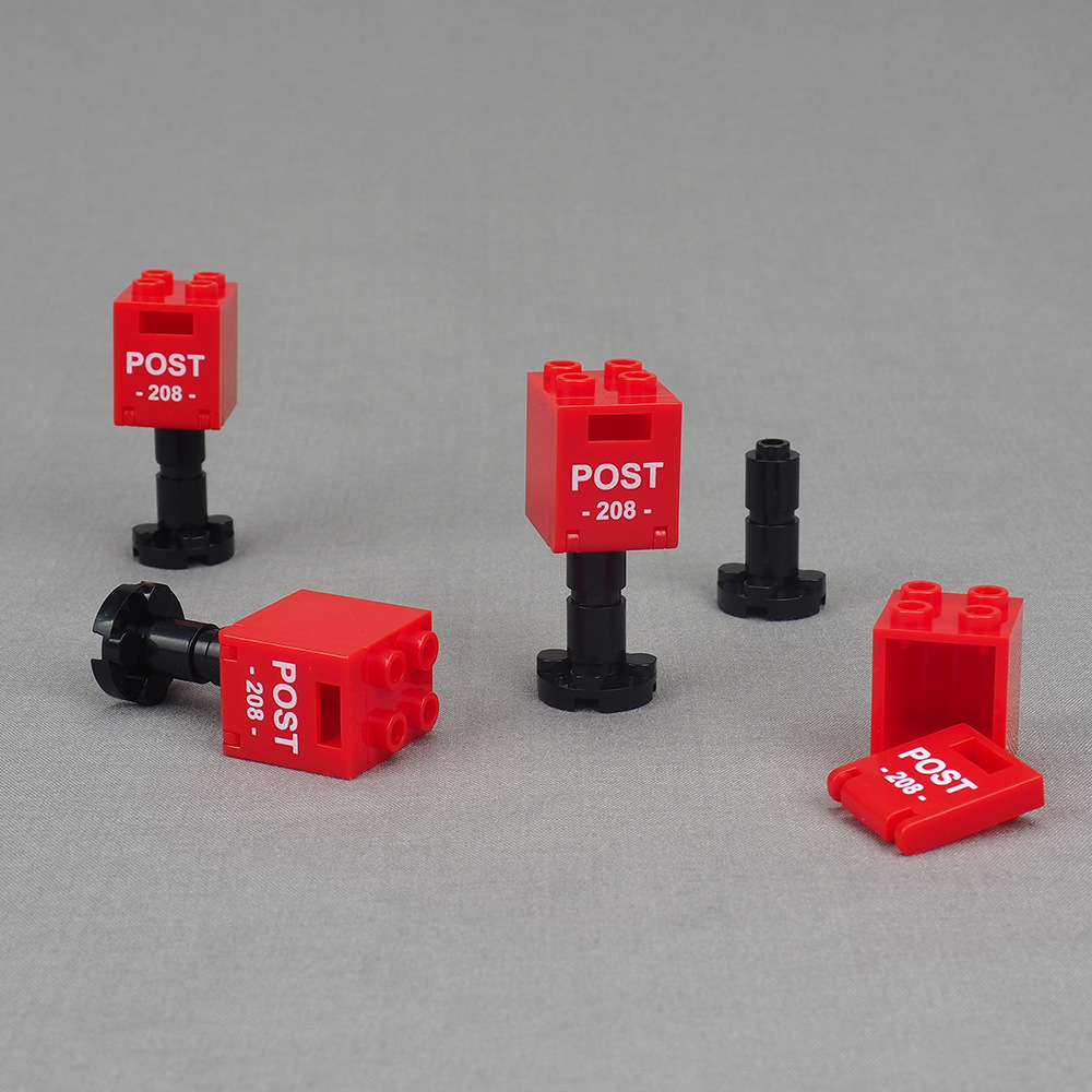 积木迷你红色信箱筒城市门前收件箱组装模型兼容乐高玩具