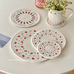 ins風草莓隔熱墊棉線杯墊餐墊家用防燙耐高溫墊子鍋墊盤墊餐桌墊