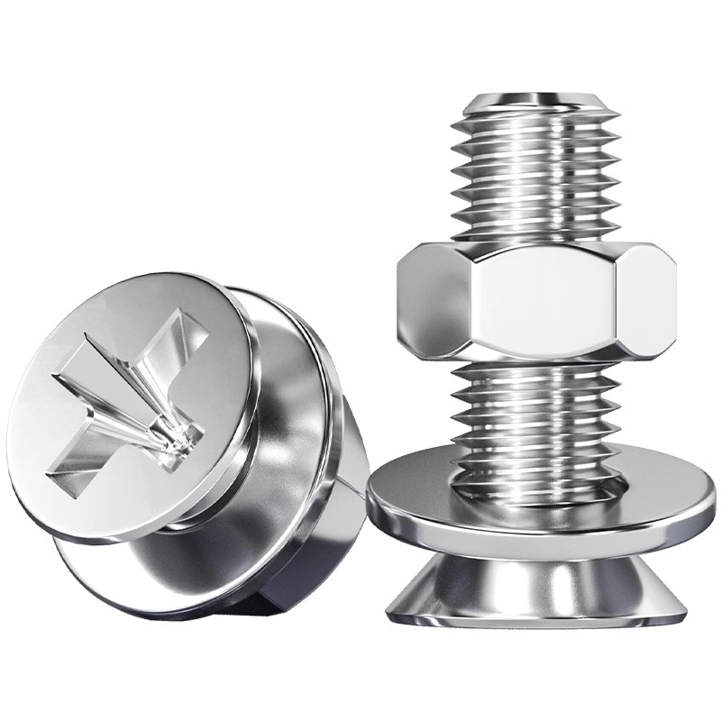 304 stainless steel cross countersunk head screw nut set combination flat head screws with flat wash