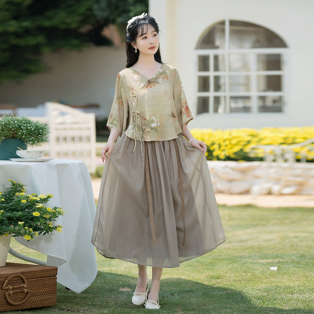 Женская одежда для чая дзен в китайском стиле, Летний Новый Ретро-этнический стиль, улучшенный свободный костюм Чонсам ханьфу с китайскими элементами