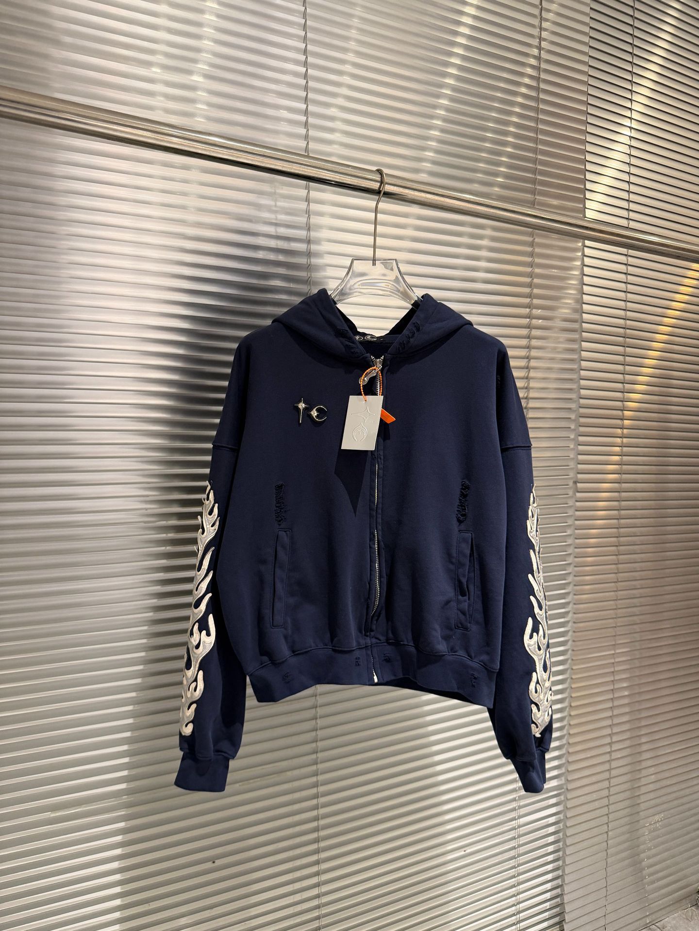 GMABCD Unisex Distressed Embroidered Zip-Up Hoodie – Relaxed Streetwear Jacket - detail 27