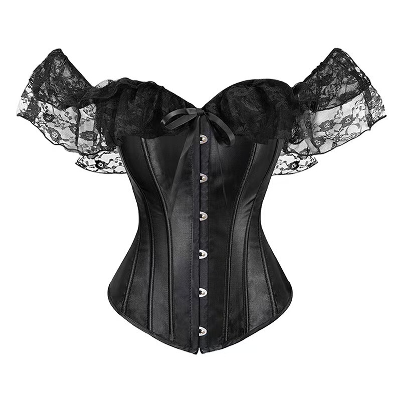 Satin Lace Puff Sleeve Corset with Waist Cincher, Versatile for Weddings and Balls, French Court-Style Shapewear