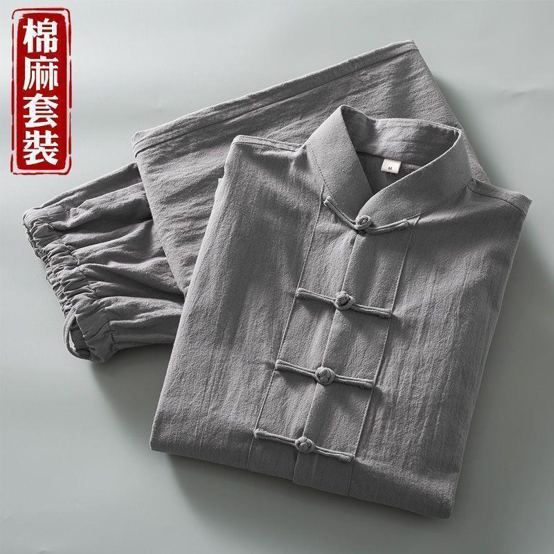 Traje Tang, traje de hombre, otoño, algodón y lino, traje de manga larga, estilo chino, ropa de hombre de mediana edad y anciano, traje de túnica para padre, ropa de anciano image 4