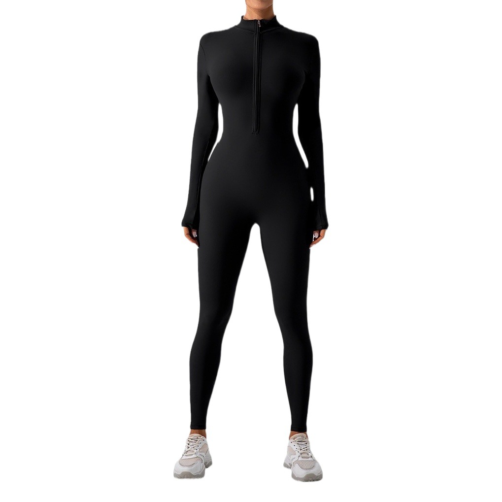 European and American Popular Winter Velvet One-Piece Yoga Wear Long-Sleeved Warm Outer Wear Fitness Sports One-Piece Bodysuit for Women