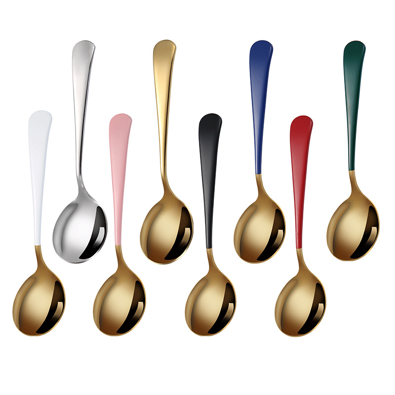 Cuchara de acero inoxidable 304 cuchara de celebridad de Internet cuchara de cabeza redonda coreano dorado colorido postre cuchara de café cuchara de mezcla al por mayor ins