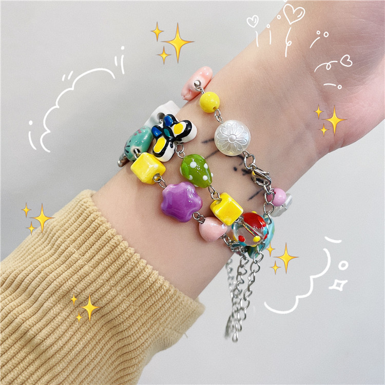 Sweet Star Flower Butterfly Imitation Pearl Alloy Glass Womenu0027S Bracelets 1 Piece