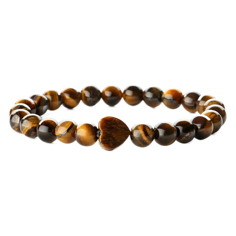 Pulsera de cuentas en forma de corazón natural de Amazon transfronteriza Ojo de tigre Piedra Rosa ágata pulsera de cuentas hecha a mano pulsera de hombres y mujeres