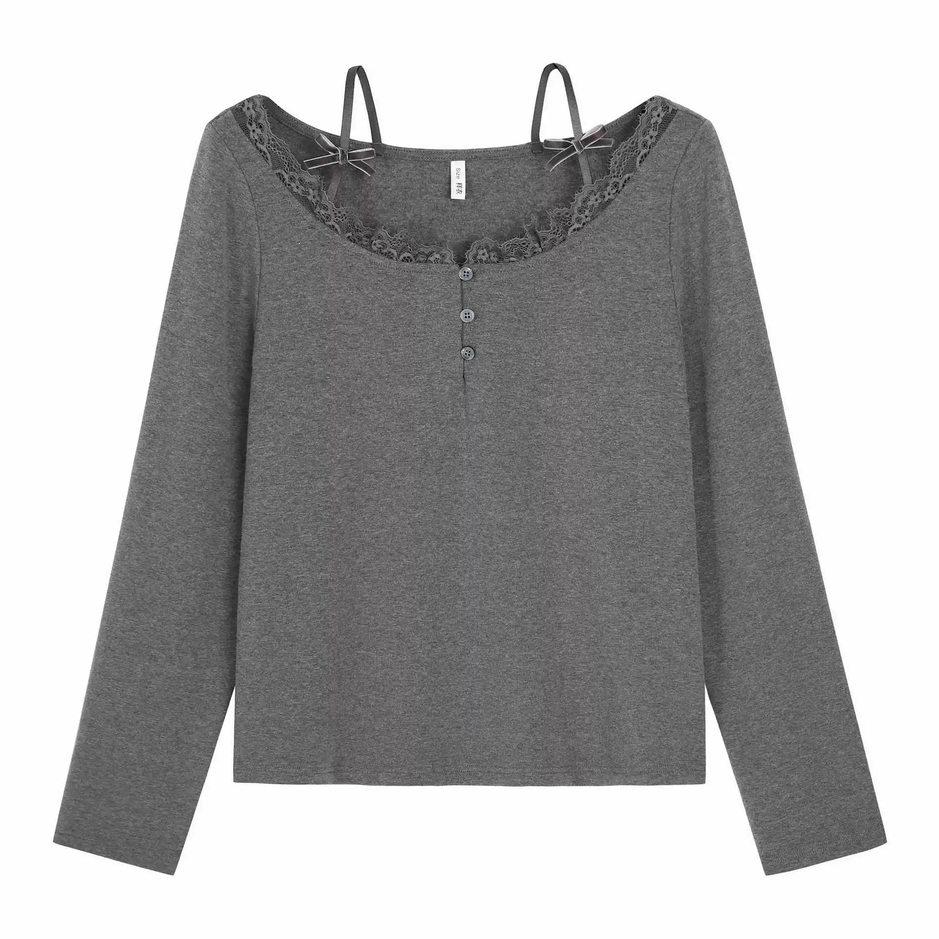 Кружевной топ с длинным рукавом, женский plus size, открытые плечи, корректирующий эффект (осень)