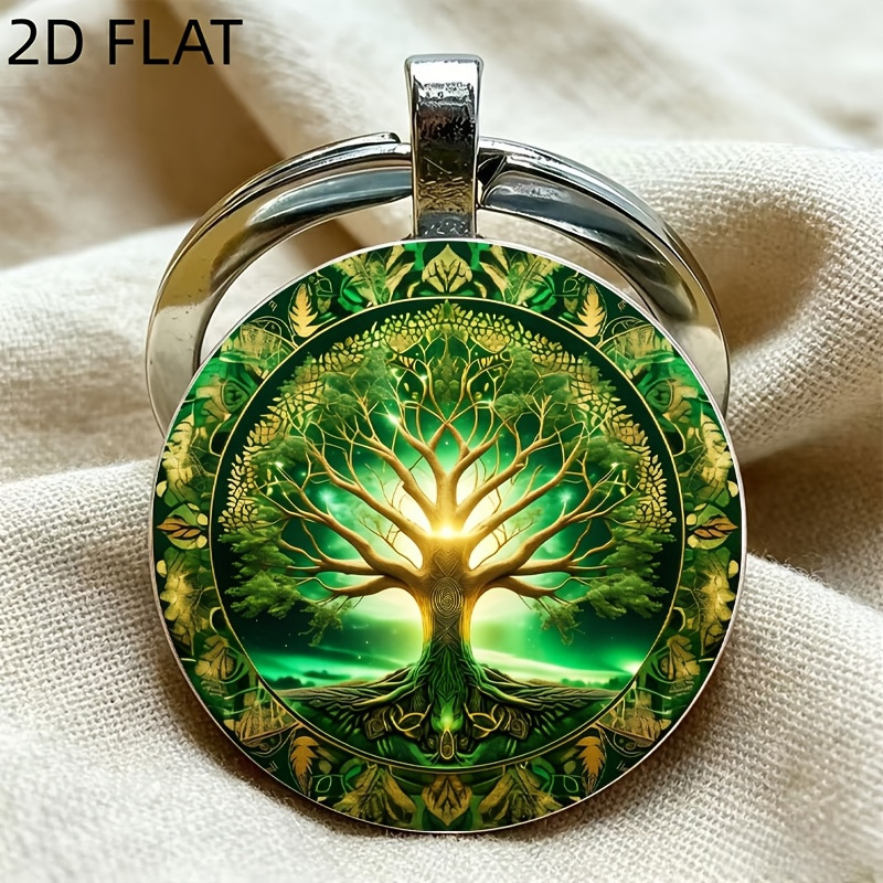New European and American foreign trade product: Tree of Life pattern round pendant keychain, fashionable and versatile holiday accessory