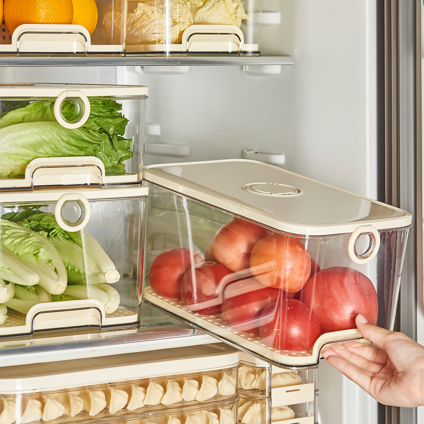 Food-Grade Refrigerator Storage Box Kitchen Preservation Box Freezer Refrigeration Sealed Large Fruit and Vegetable Box with Lid for Storage