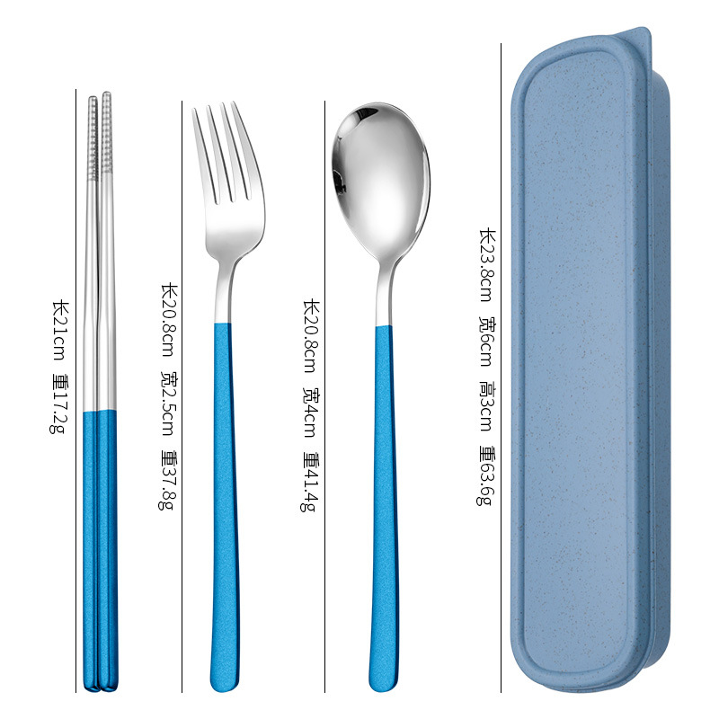 블루 실버 스푼과 포크 젓가락 3 종 세트