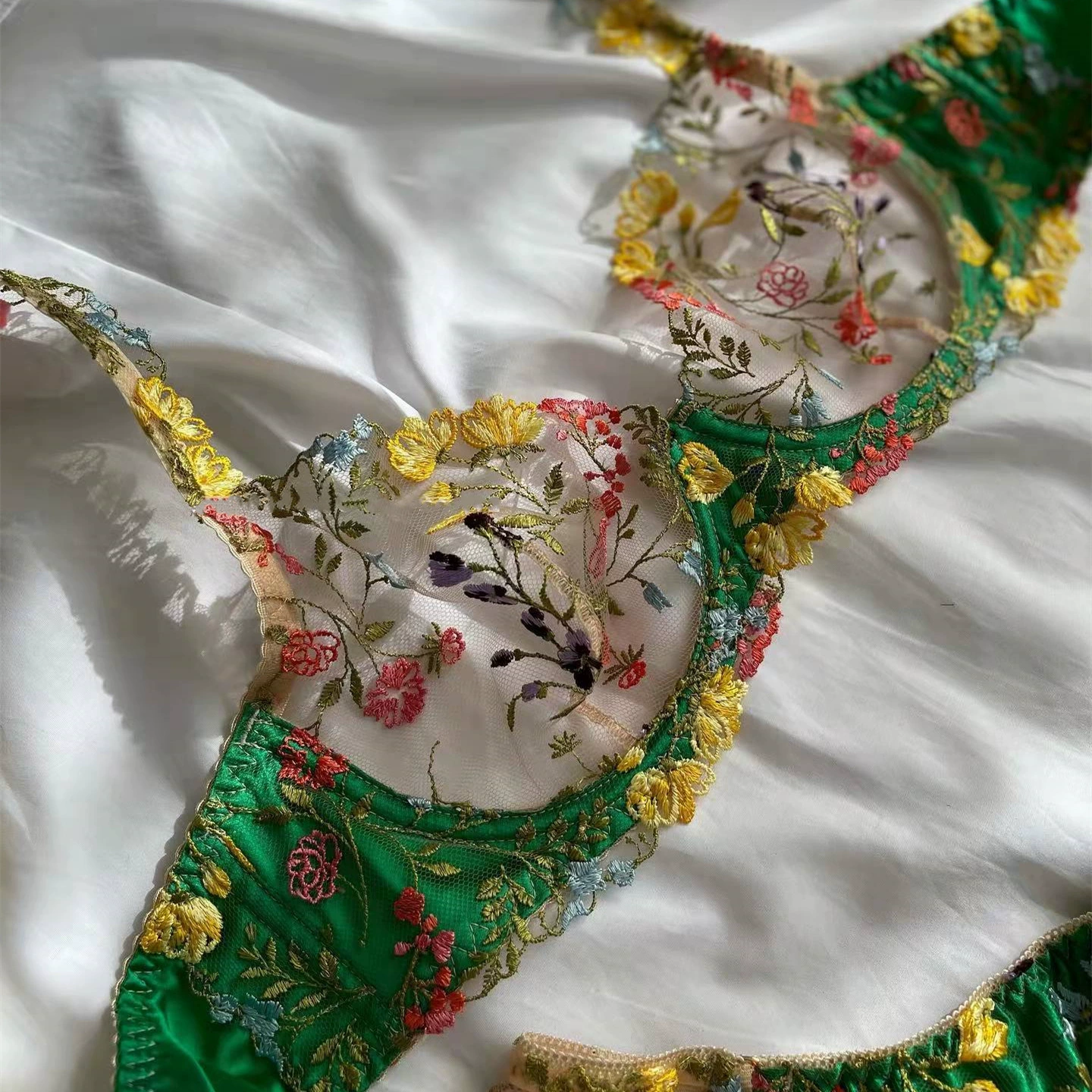 Летнее бельё, бюстгальтер с косточками, трусы, комплект, европейский стиль, цветочный принт