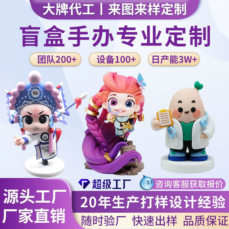 Blind box figurines, trendy toy dolls, custom-made PVC resin, injection-molded vinyl, resin, soft rubber, corporate IP mascots
