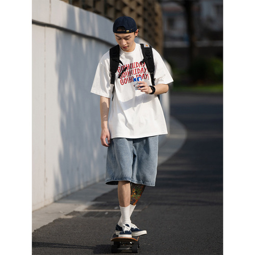 Bellken Morning Studio CityBoy Japanese Retro Washed Loose Denim Shorts for Men and Women Casual Pants