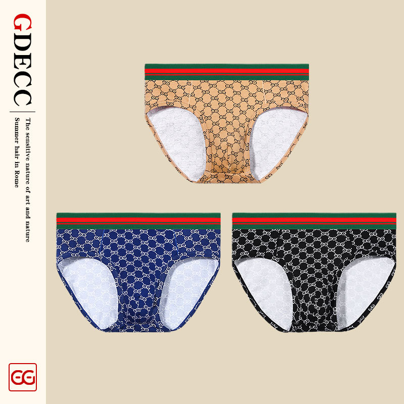 3 Pairs of Men's Underwear, Personalized and Trendyy Pure Cotton Printed Breathable Antibacterial Inner Briefs for Teenagers, Men's Underwear