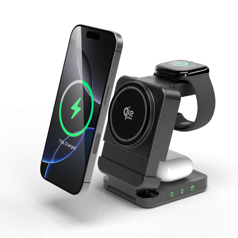 Qi2.2 25W Three-In-One Magnetic Wireless Charging Foldable Stand Suitable for Apple, Samsung Phones, Watches, and Earphones Qi2.2 25W Three-In-One Magnetic Wireless Charging Foldable Stand Suitable for Apple, Samsung Phones, Watches, and Earphones