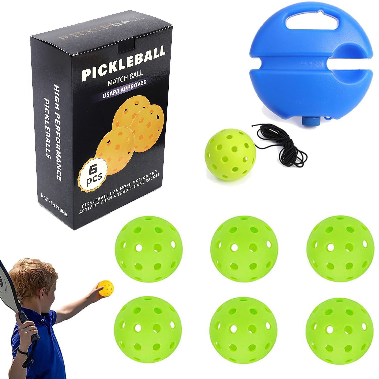 Entrenador de bolas de pico único 40 hoyos PE Bola de agujero elástico alto principiante práctica Pickleball base de inyección de agua