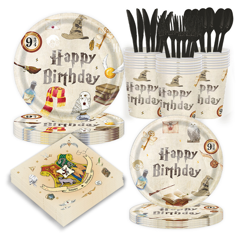 New Harry Potter Theme Party Tableware Children's Magic Castle Birthday Decoration Disposable Paper Plate Tissue