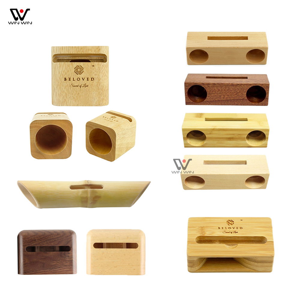 Customized Cross-Border Hot-Selling Wooden Bamboo Amplifier Walnut Desktop Phone Stand Speaker Handmade Customization