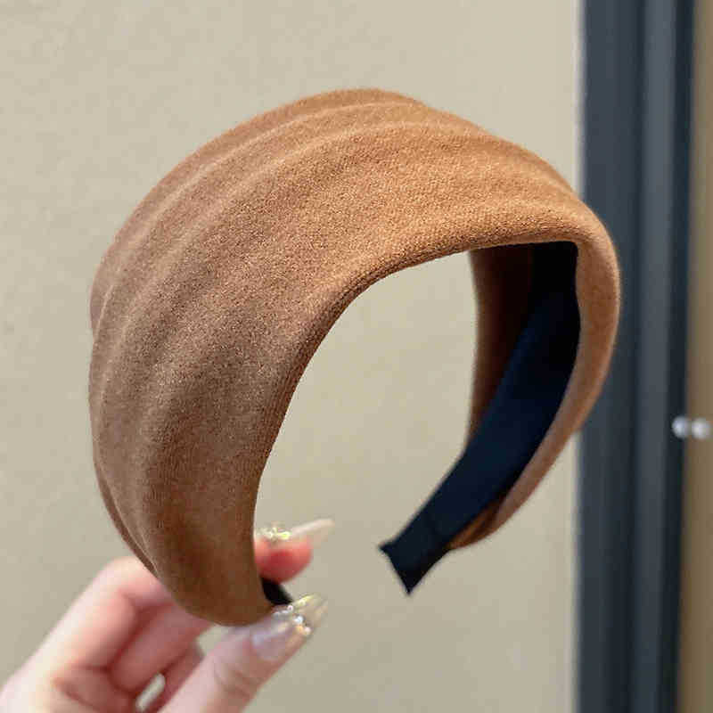 Otoño y invierno de alta sensibilidad para el cabello de mujeres cráneo alto borde amplio agujero de punto de banda de cabeza muestra cara pequeña gris ensanchada banda de cabello