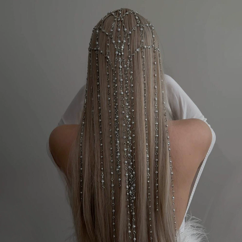 Новая трансграничная повязка на голову с кисточками для женщин, простой, легкий, роскошный и высококачественный жемчужный головной убор, элегантные и элегантные свадебные аксессуары для волос.