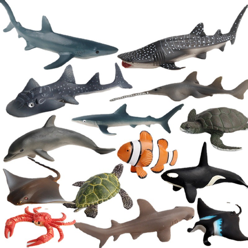 Venta caliente transfronteriza simulación animal marino modelo sólido delfín pez payasos tortuga tiburón adornos creativos