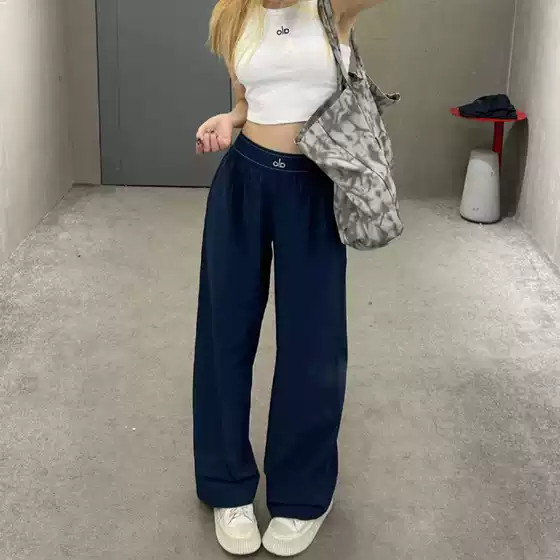 Summer Alo Pants Thin Loose Casual Straight Yoga Sports Pants Wide Leg Pants Elastic Waist Quick-Drying Pants