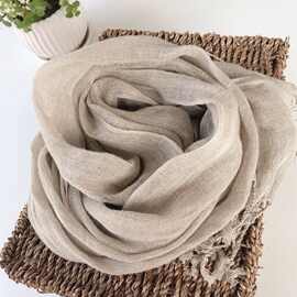 纯色亚麻本色流苏围巾防风防沙保暖柔软披肩亲肤透气舒适时尚百搭