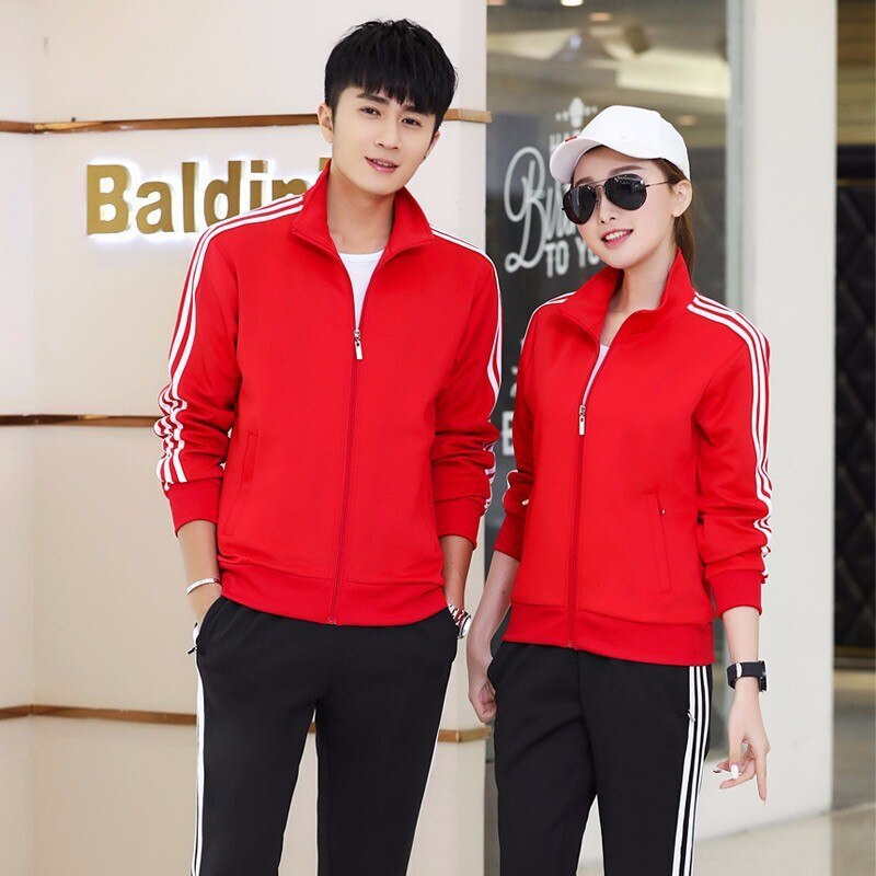 Cross-border nuevo hombre y mujer chaqueta roja trajes deportivos primavera y otoño camisetas de grupo cardigan pareja suéter ropa de trabajo