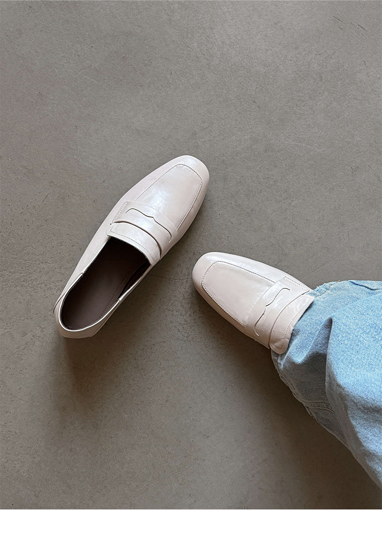 Giày loafer nữ mũi tròn da bò, gót vuông 2.5 cm phong cách Pháp — màu nâu chi tiết 17